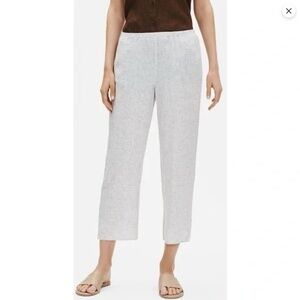 Eileen Fisher Organic Linen Pant L Check Plaid Pull On Beach Coastal Minimalist